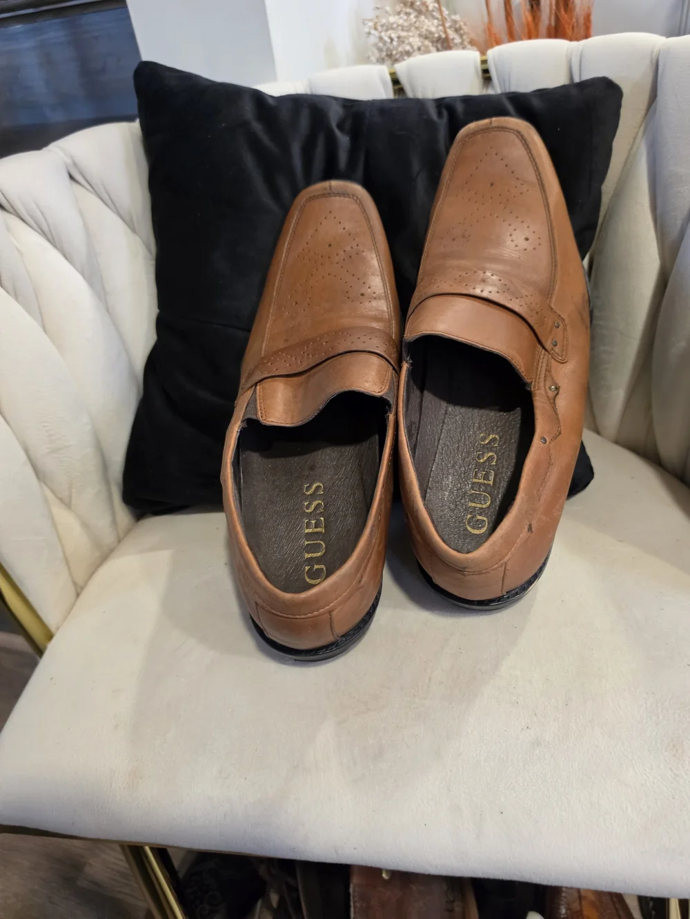 GUESS Men's Tan Leather Slip-On Dress Shoes